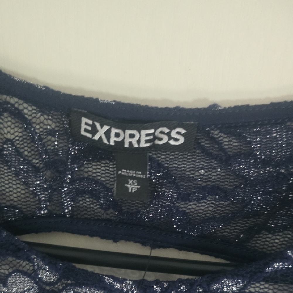Express Midnight Blue & Silver Shimmer Floral Lace Dress (NWT)(XS)💙🤍💙 - Picture 6 of 9